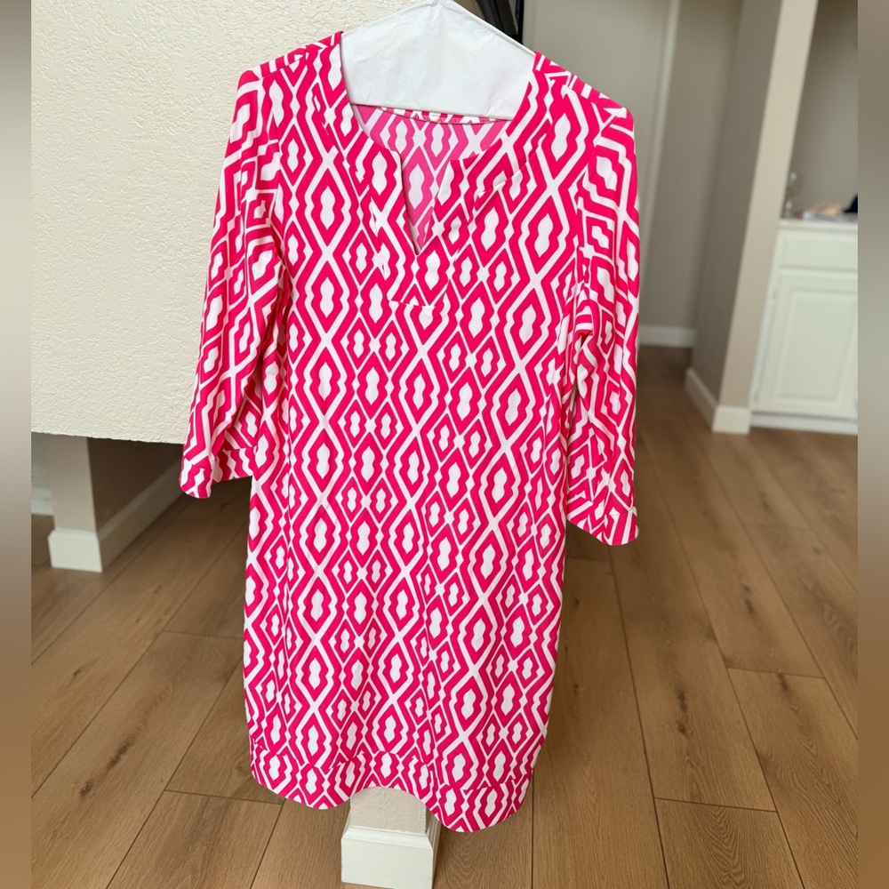 Jude Connally Pink and White Patterned Dress